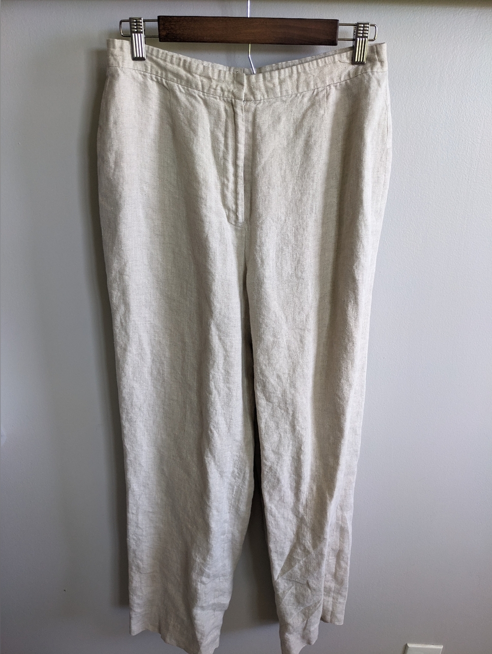 Casual Corner 100% Linen Pants Womens 8 Beige Minimalist Coastal Classic